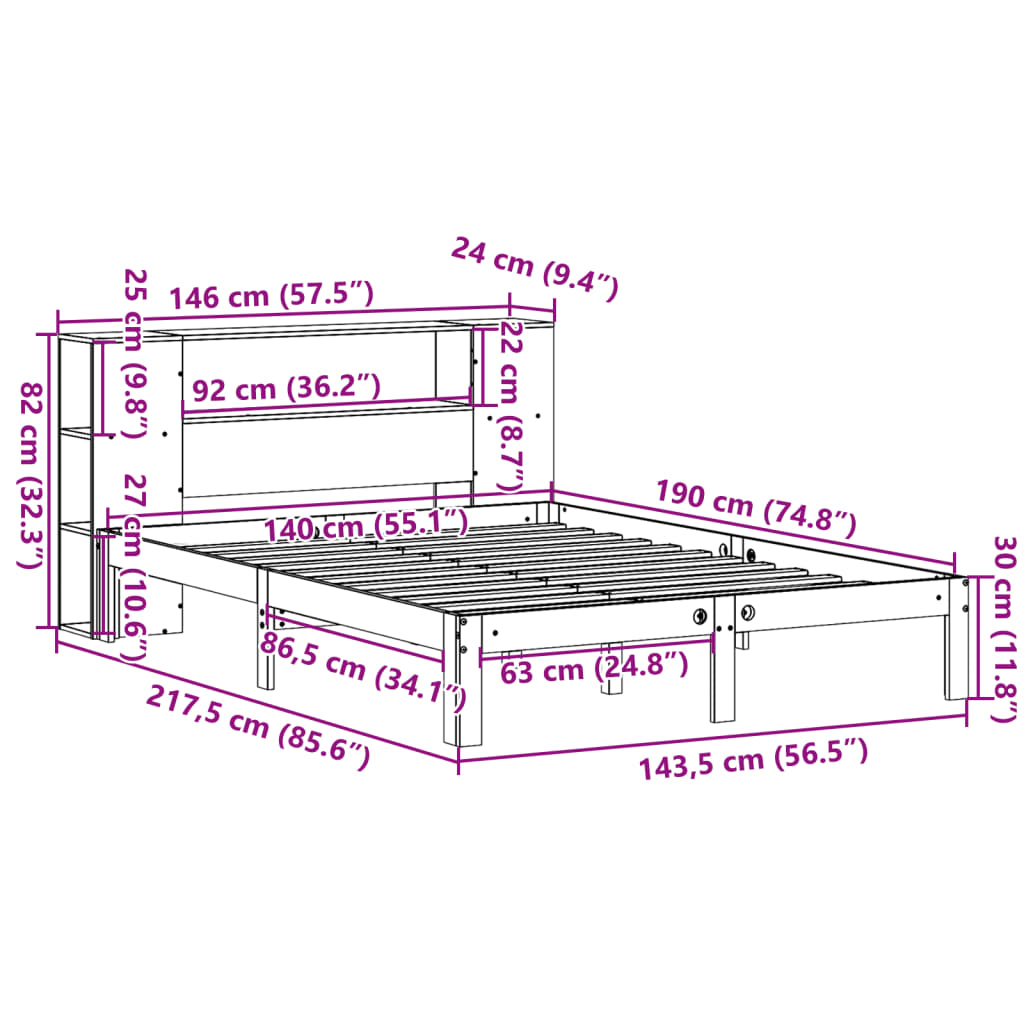 Bookcase Bed without Mattress Wax Brown 140x190 cm