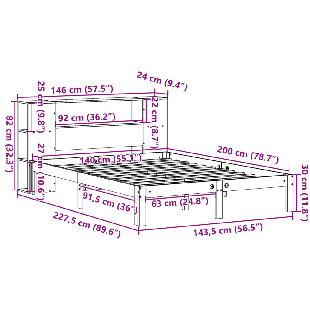 Bookcase Bed without Mattress Wax Brown 140x200 cm