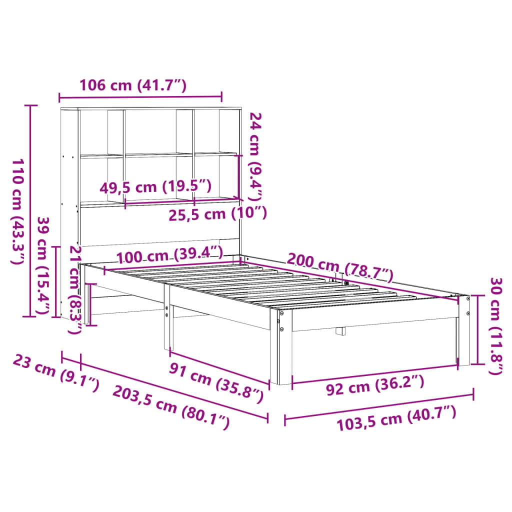 Bookcase Bed without Mattress Wax Brown 100x200 cm