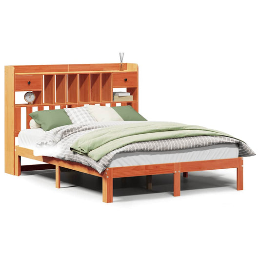 Bookcase Bed without Mattress Wax Brown 135x190cm Solid Wood Pine Bookcase Bed without Mattress Wax Brown 135x190cm Solid Wood Pine
