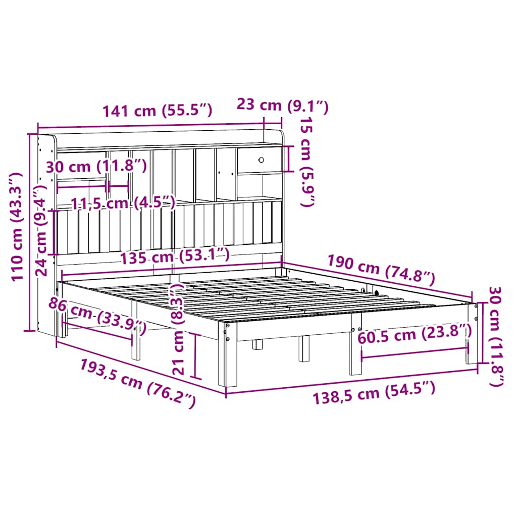 Bookcase Bed without Mattress Wax Brown 135x190 cm
