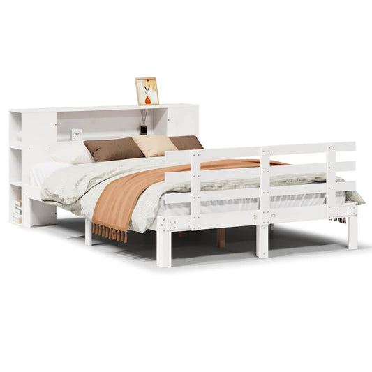 Bookcase Bed without Mattress White 135x190 cm Double Solid Wood Pine Bookcase Bed without Mattress White 135x190 cm Double Solid Wood Pine