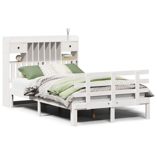 Bookcase Bed without Mattress White 135x190 cm Double Solid Wood Pine Bookcase Bed without Mattress White 135x190 cm Double Solid Wood Pine