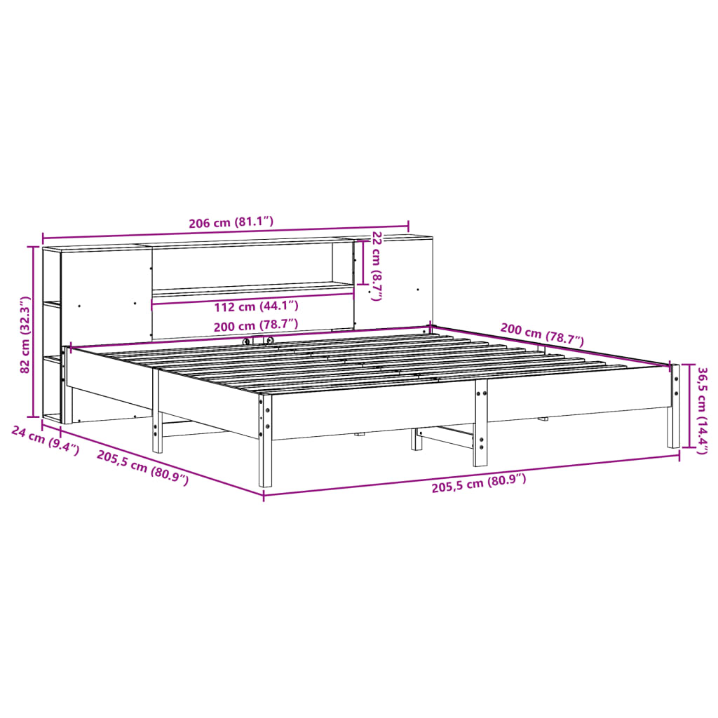 Bookcase Bed without Mattress Wax Brown 200x200 cm