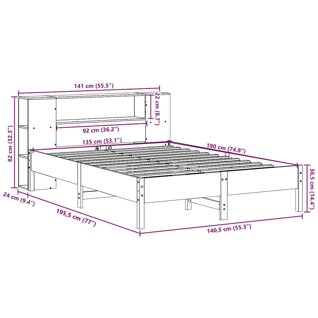 Bookcase Bed without Mattress Wax Brown 135x190 cm