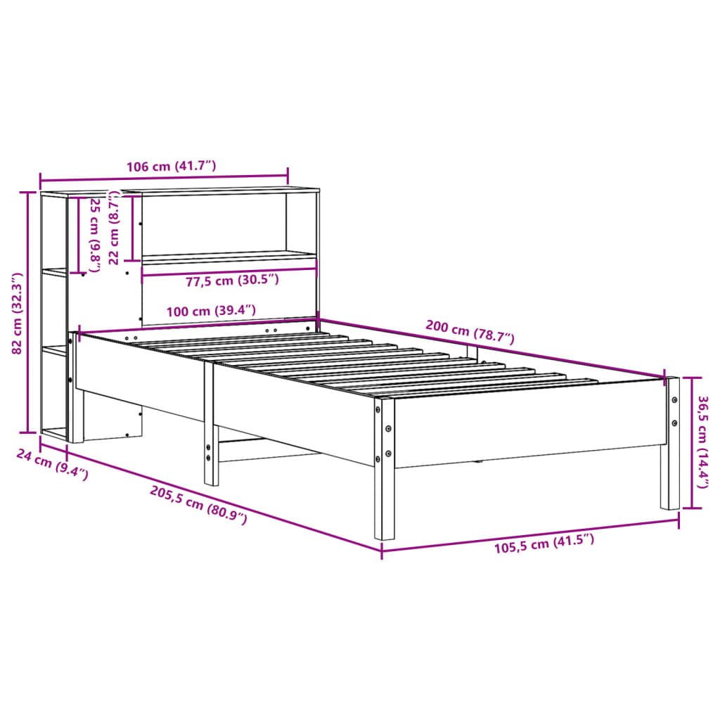 Bookcase Bed without Mattress Wax Brown 100x200 cm