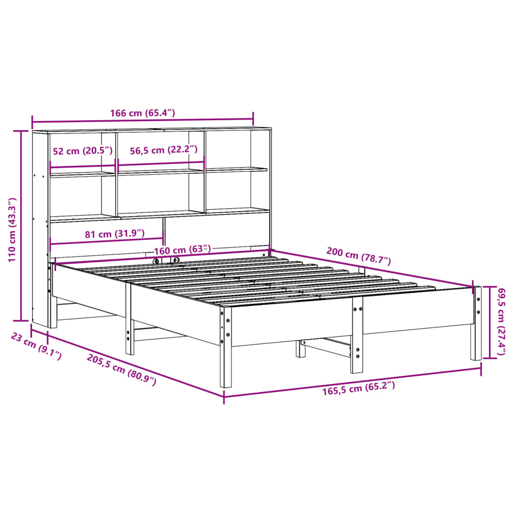 Bookcase Bed without Mattress Wax Brown 160x200 cm