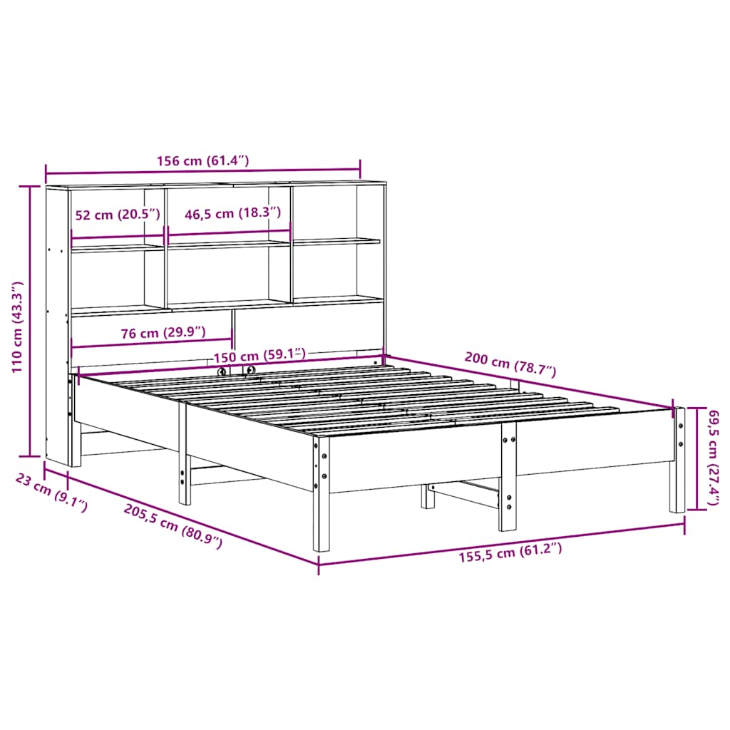 Bookcase Bed without Mattress Wax Brown 150x200 cm