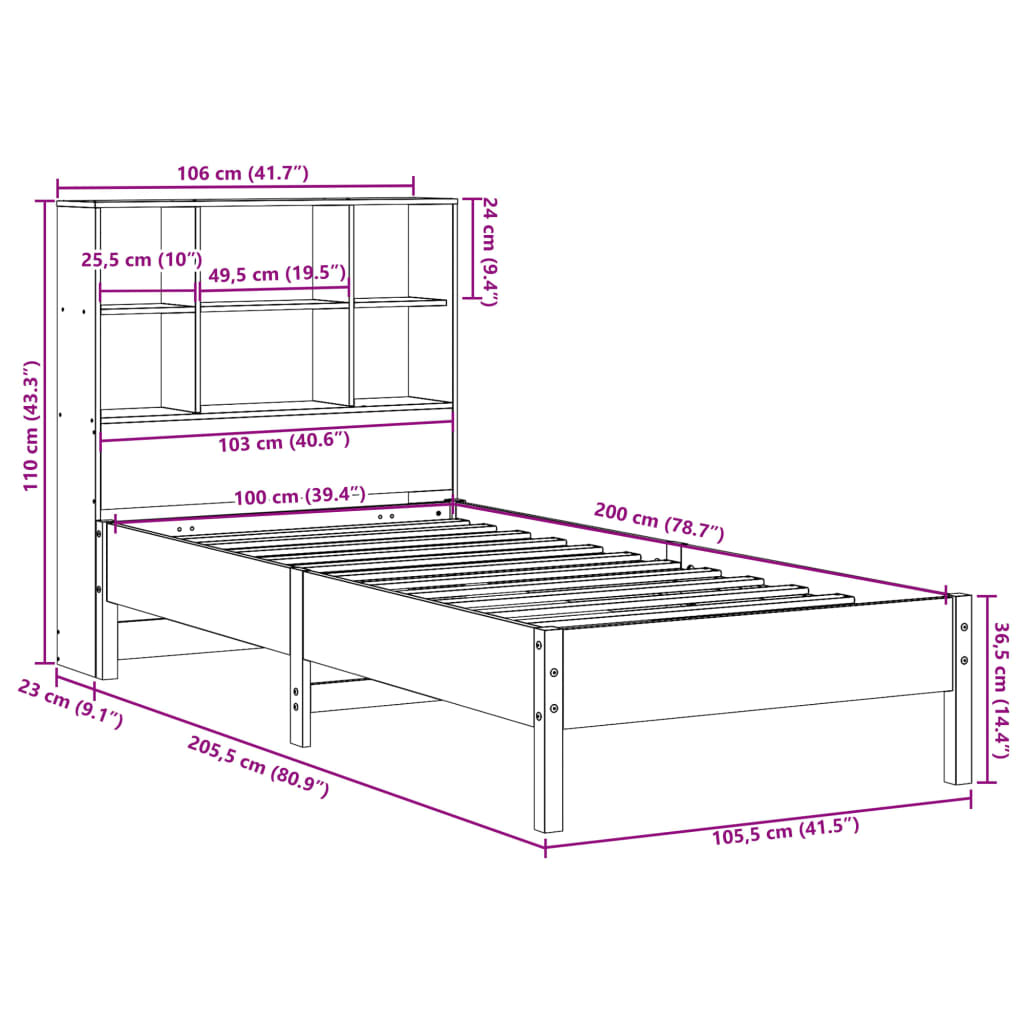 Bookcase Bed without Mattress Wax Brown 100x200 cm