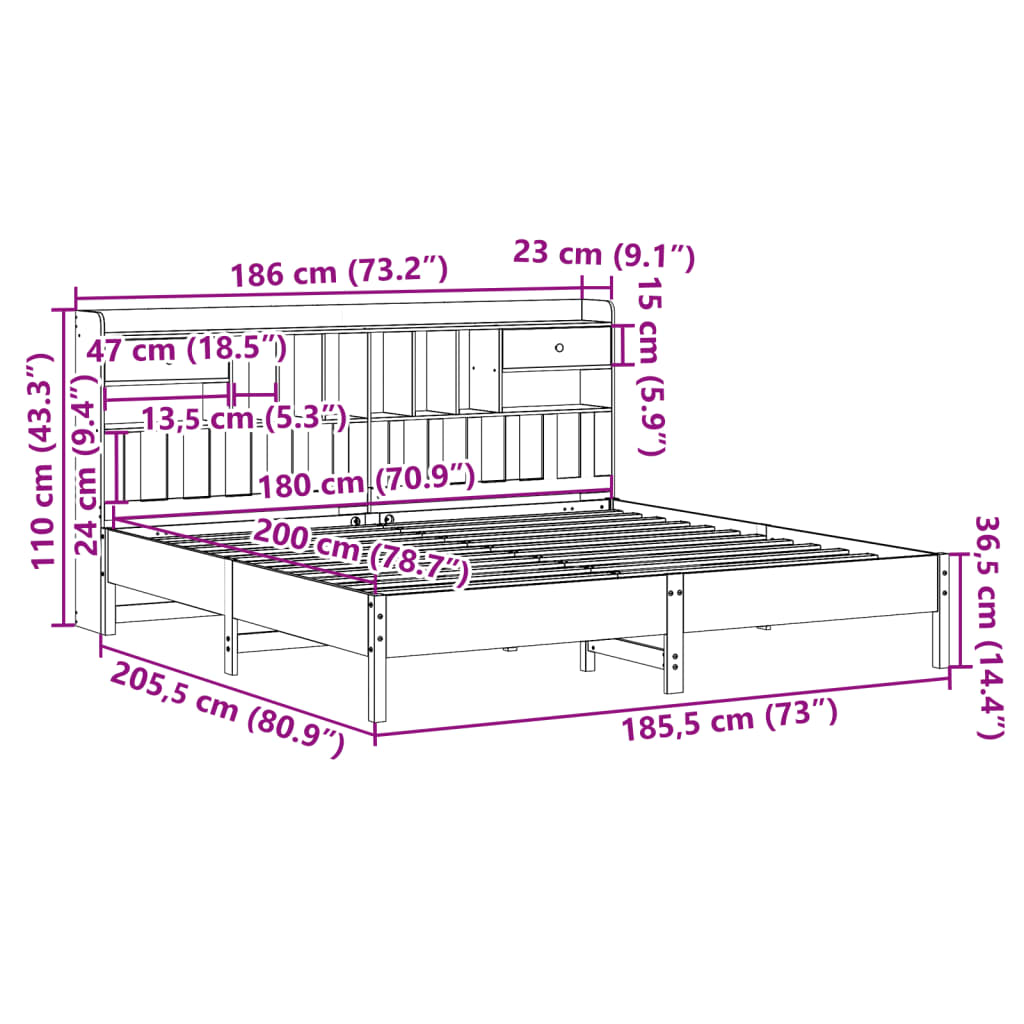 Bookcase Bed without Mattress White 180x200cm Solid Wood Pine