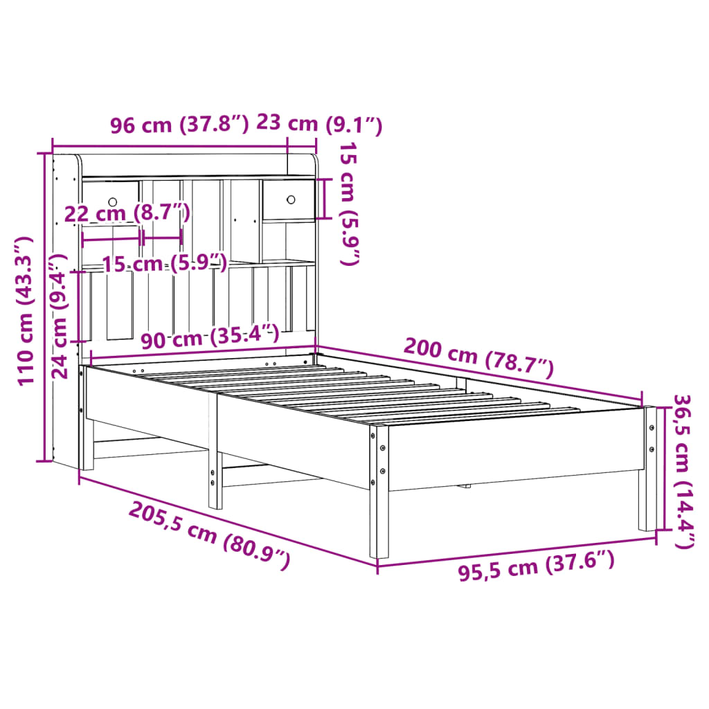 Bookcase Bed | White | Solid Pine wood | Single | Bookcase Bed
