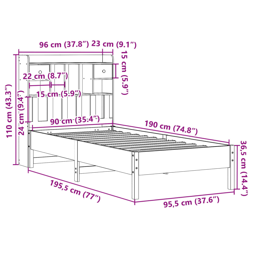 Bookcase Bed | White | Solid pinewood | Single | Bookcase Bed