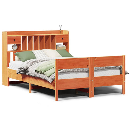 Bookcase Bed without Mattress Wax Brown 150x200cm King Size Solid Wood Pine Bookcase Bed without Mattress Wax Brown 150x200cm King Size Solid Wood Pine