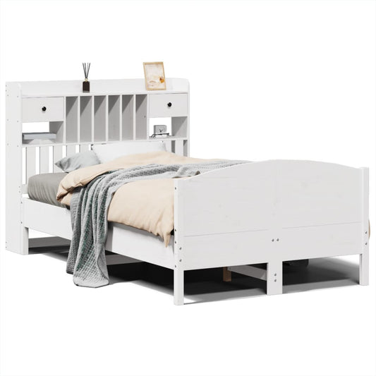 Bookcase Bed without Mattress White 135x190 cm Double Solid Wood Pine Bookcase Bed without Mattress White 135x190 cm Double Solid Wood Pine