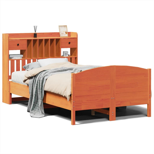 Bookcase Bed without Mattress Wax Brown 135x190 cm Double Solid Wood Pine Bookcase Bed without Mattress Wax Brown 135x190 cm Double Solid Wood Pine