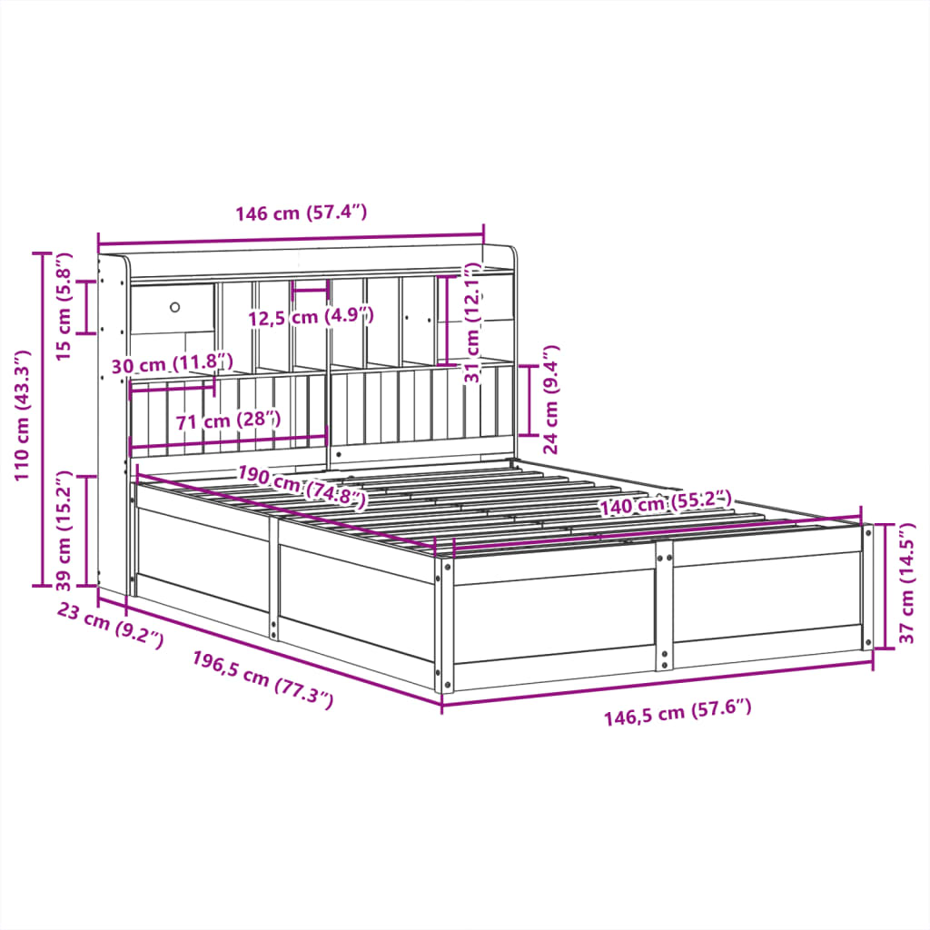 Bed Frame without Mattress White 140x190 cm Solid Wood Pine