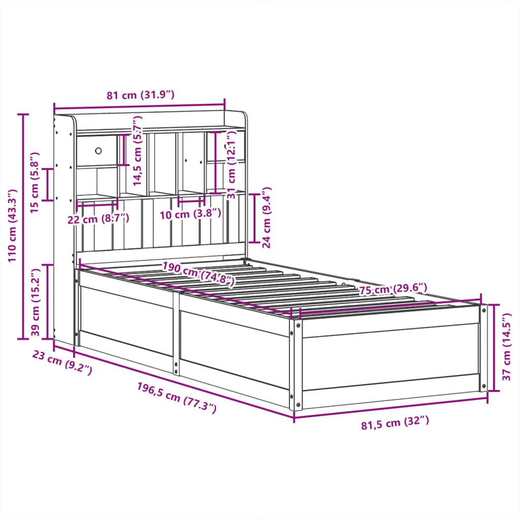 Bed Frame without Mattress Wax Brown 75x190 cm Solid Wood Pine