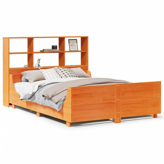 Bookcase Bed without Mattress Wax Brown 120x190 cm Small Double Solid Wood Bookcase Bed without Mattress Wax Brown 120x190 cm Small Double Solid Wood