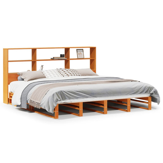 Bookcase Bed without Mattress Wax Brown 200x200 cm Solid Wood Bookcase Bed without Mattress Wax Brown 200x200 cm Solid Wood