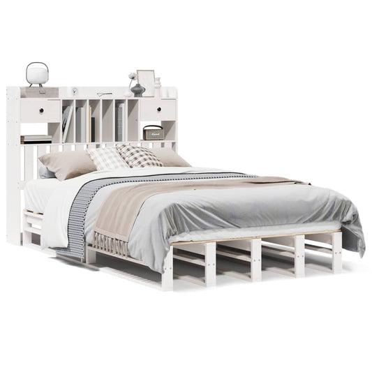 Bookcase Bed without Mattress White 135x190 cm Double Solid Wood Pine Bookcase Bed without Mattress White 135x190 cm Double Solid Wood Pine