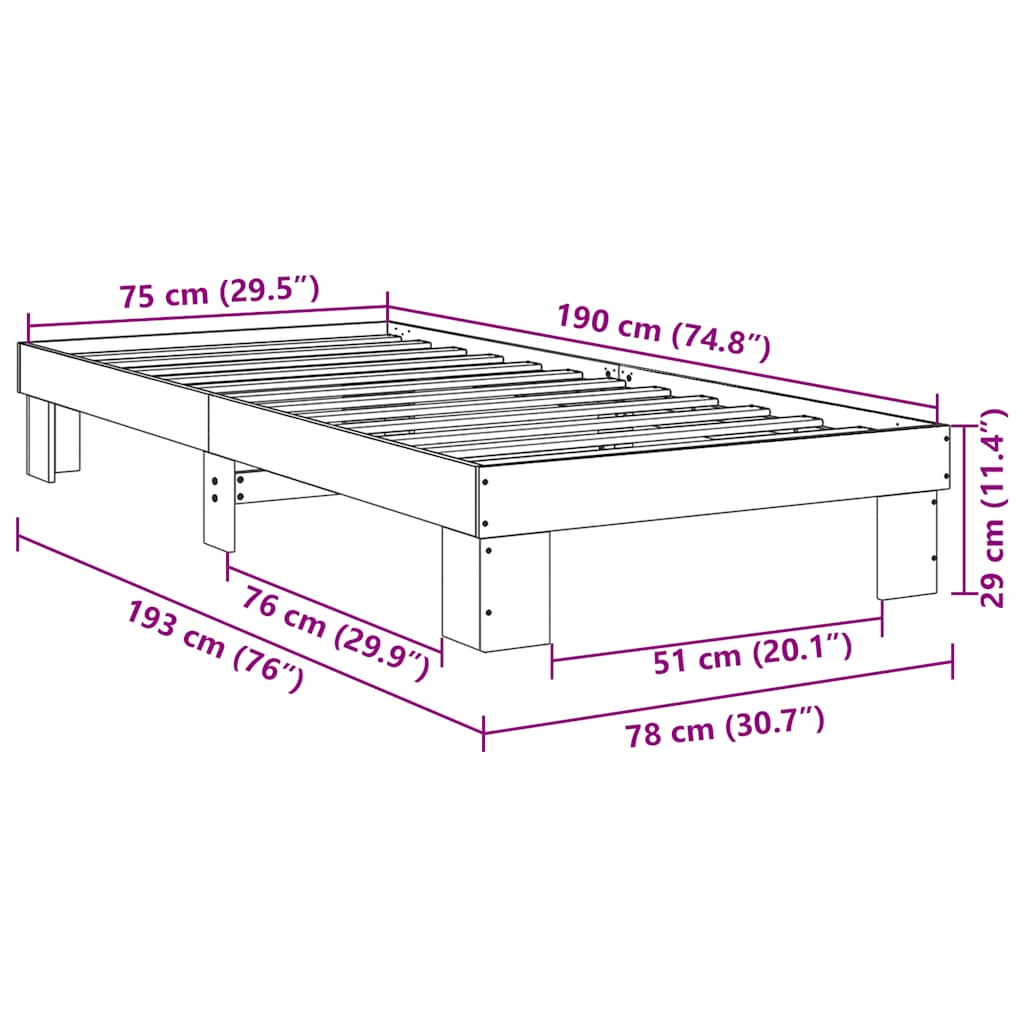 Bed Frame without Mattress 75x190 cm Solid Wood Oak