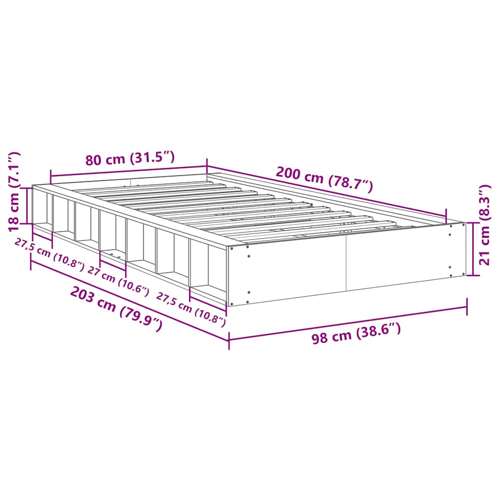 Bed Frame without Mattress 80x200 cm Solid Wood Oak