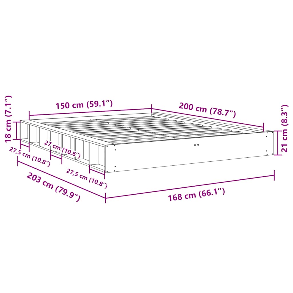 Bed Frame without Mattress 150x200 cm Solid Wood Oak