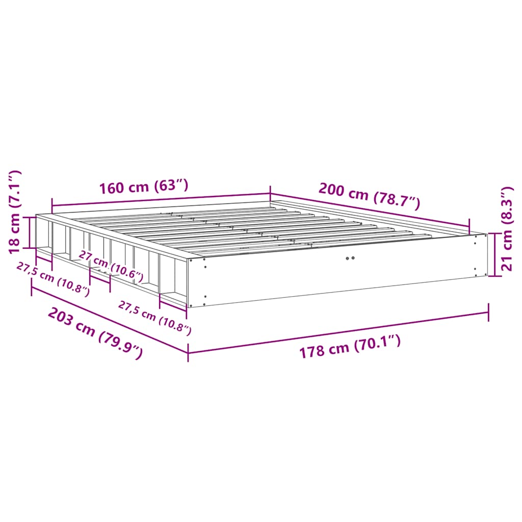 Bed Frame | Oak | Solid oak wood, Plywood | Double | Bed Frame
