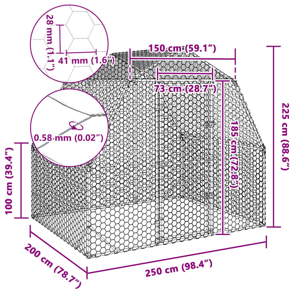 Chicken Run 2,5x2x2,25 m Galvanised Steel