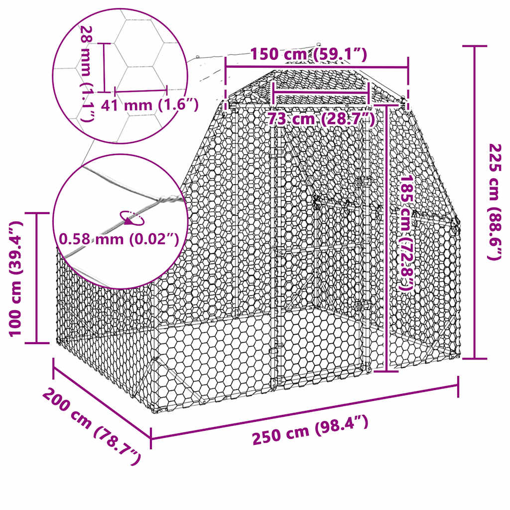 Chicken Run with Roof 2,5x2x2,25 m Galvanised Steel