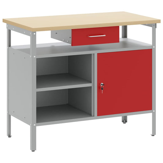 Work Bench with Drawer with Shelf Red and Grey 100 x 55 x 85 cm Work Bench with Drawer with Shelf Red and Grey 100 x 55 x 85 cm