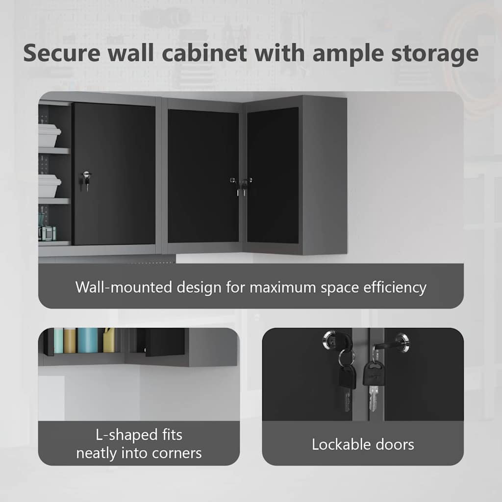 Tool Cabinet with Shelf Black and Grey 55 x 55 x 55 cm