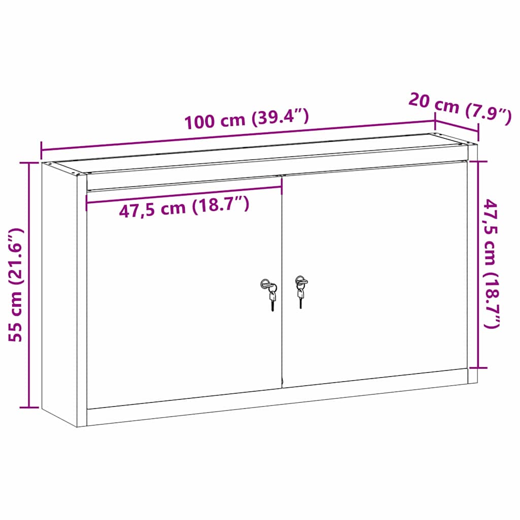 Tool Cabinet with Shelf Black and Grey 100 x 20 x 55 cm