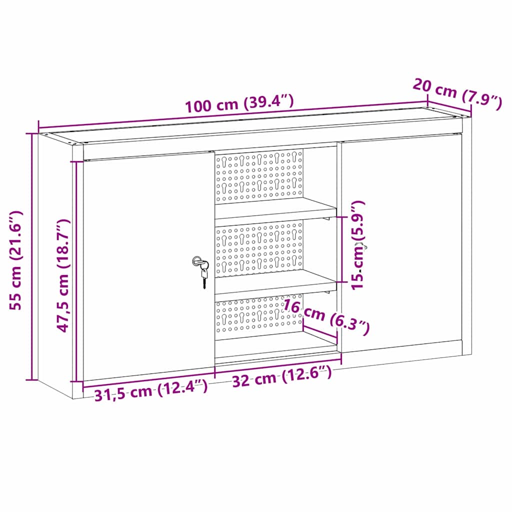 Tool Cabinet with Shelf Black and Grey 100 x 20 x 55 cm