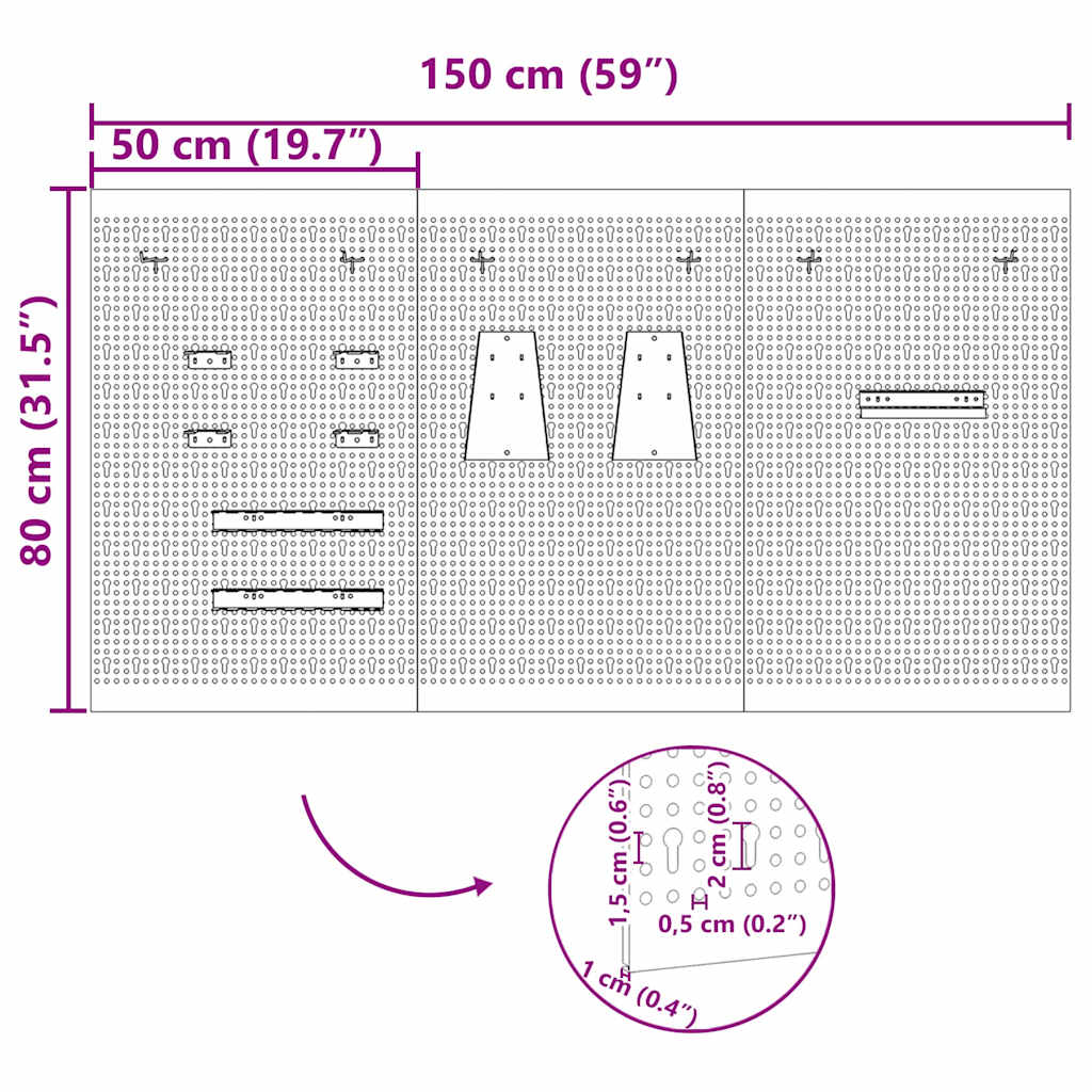 Tool Wall Panel 3 pcs Grey 150 x 1 x 80 cm Steel