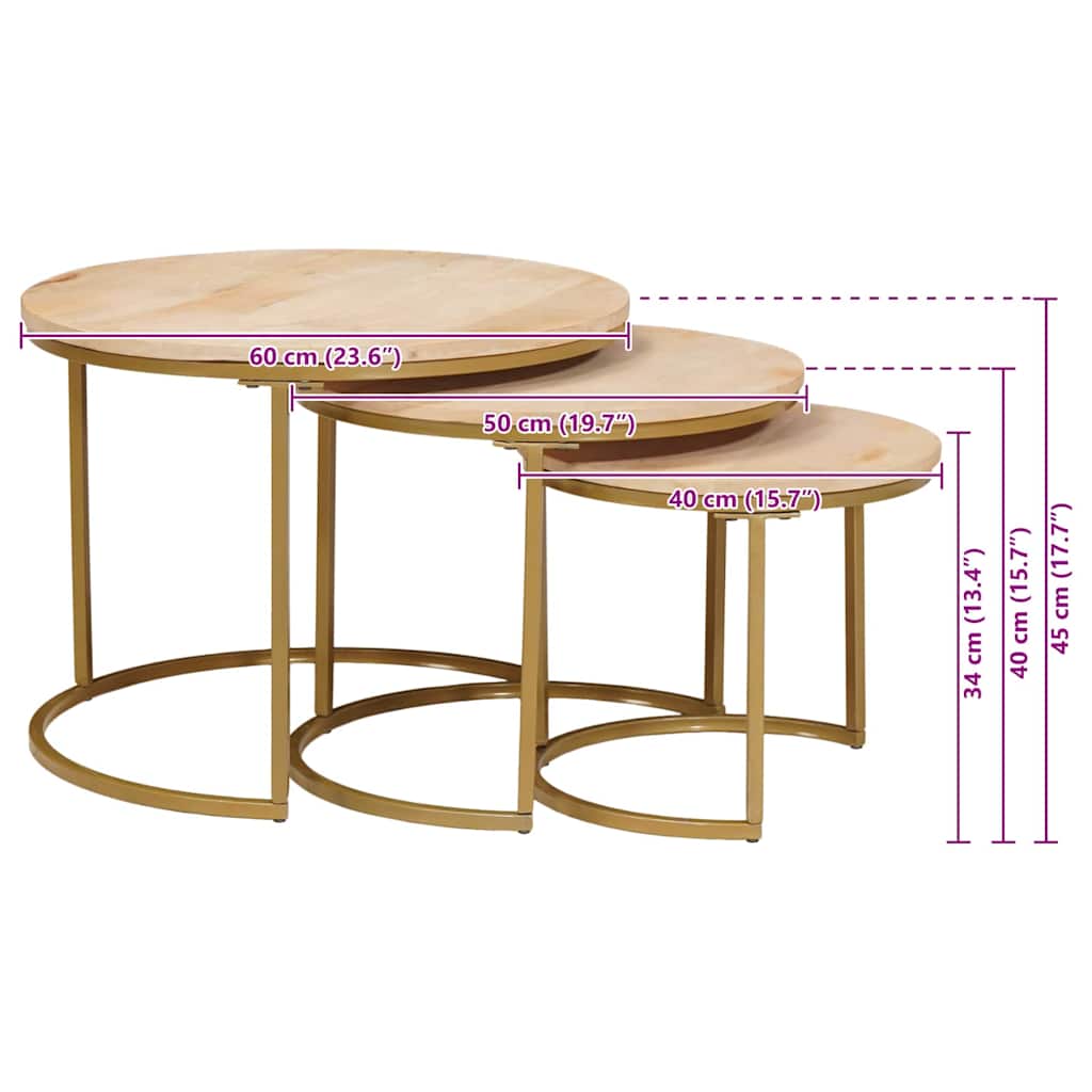Nesting Coffee Tables 3 pcs Brown Solid Mango Wood and Steel