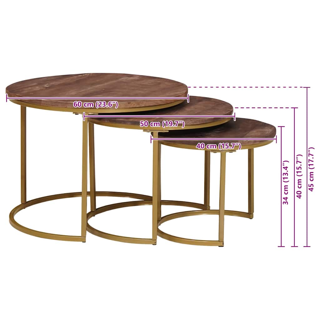 Nesting Coffee Tables 3 pcs Solid Mango Wood and Steel