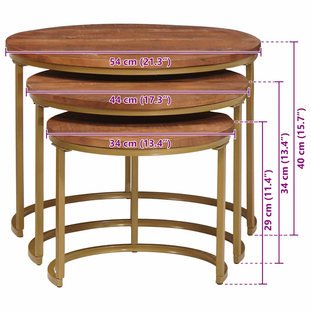 Nesting Coffee Tables 3 pcs Solid Mango Wood and Steel