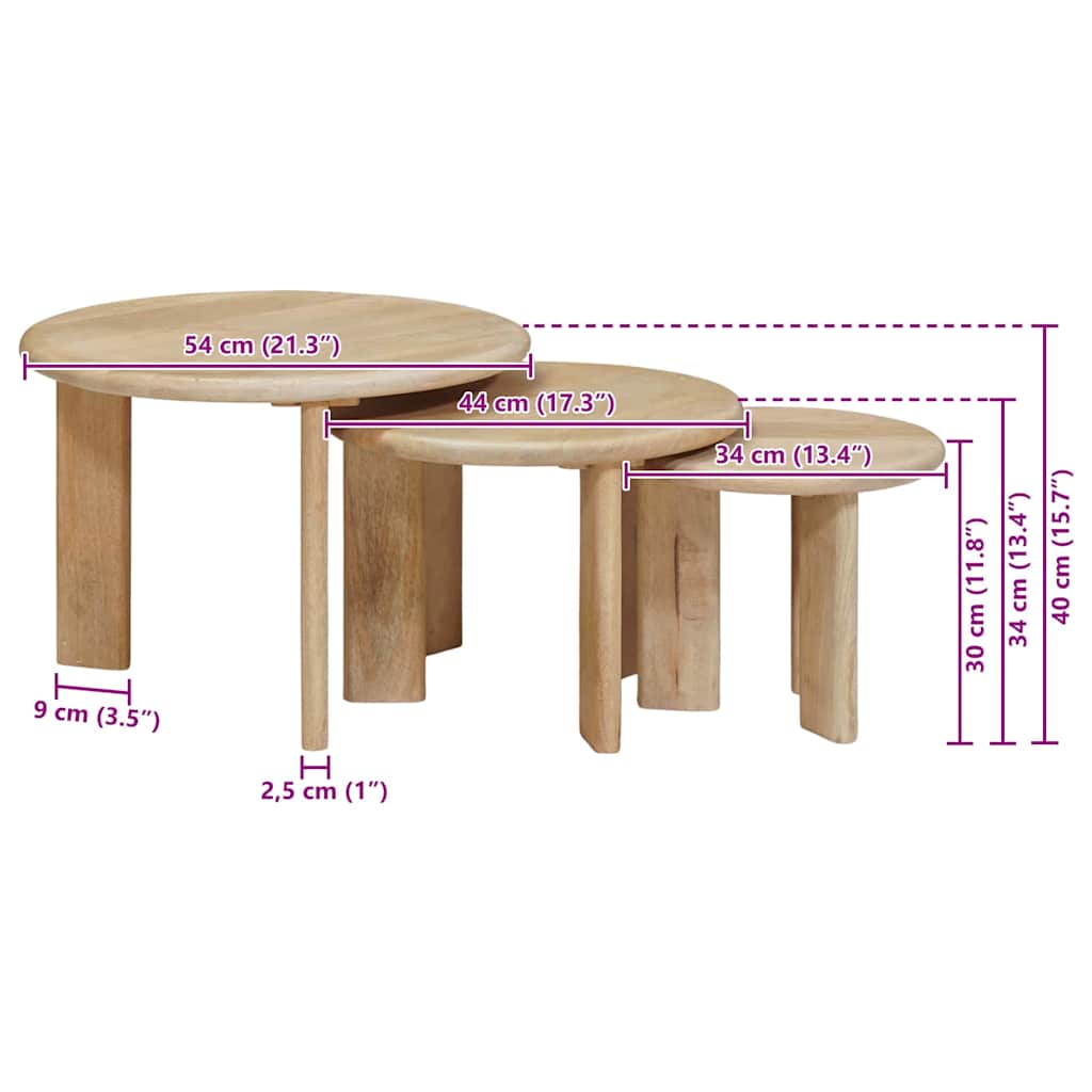 Nesting Coffee Tables 3 pcs Black Solid Mango Wood