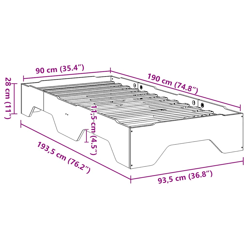 Bed Frame No Mattress Stackable White 90x190 cm Solid Wood