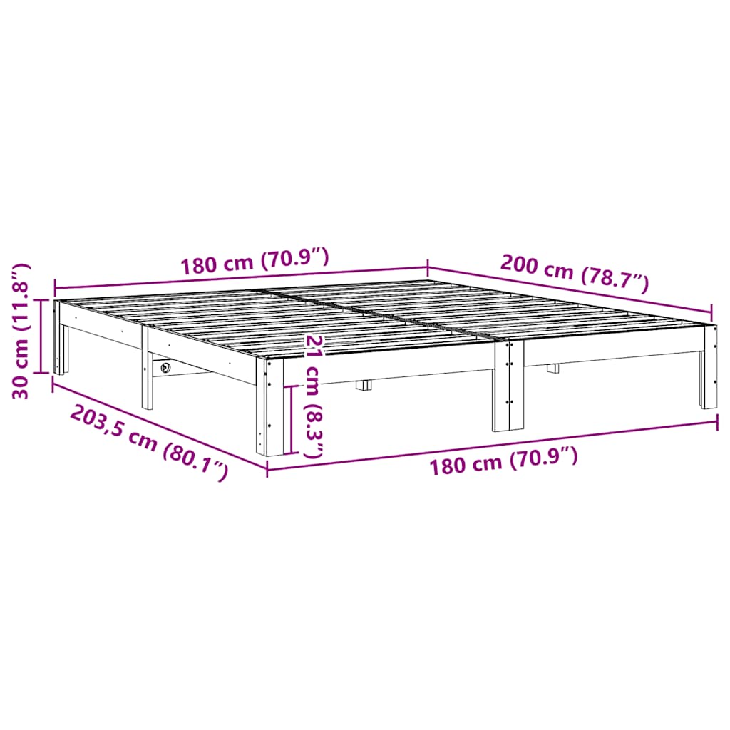 Bed Frame without Mattress 180x200 cm Solid Wood Pine