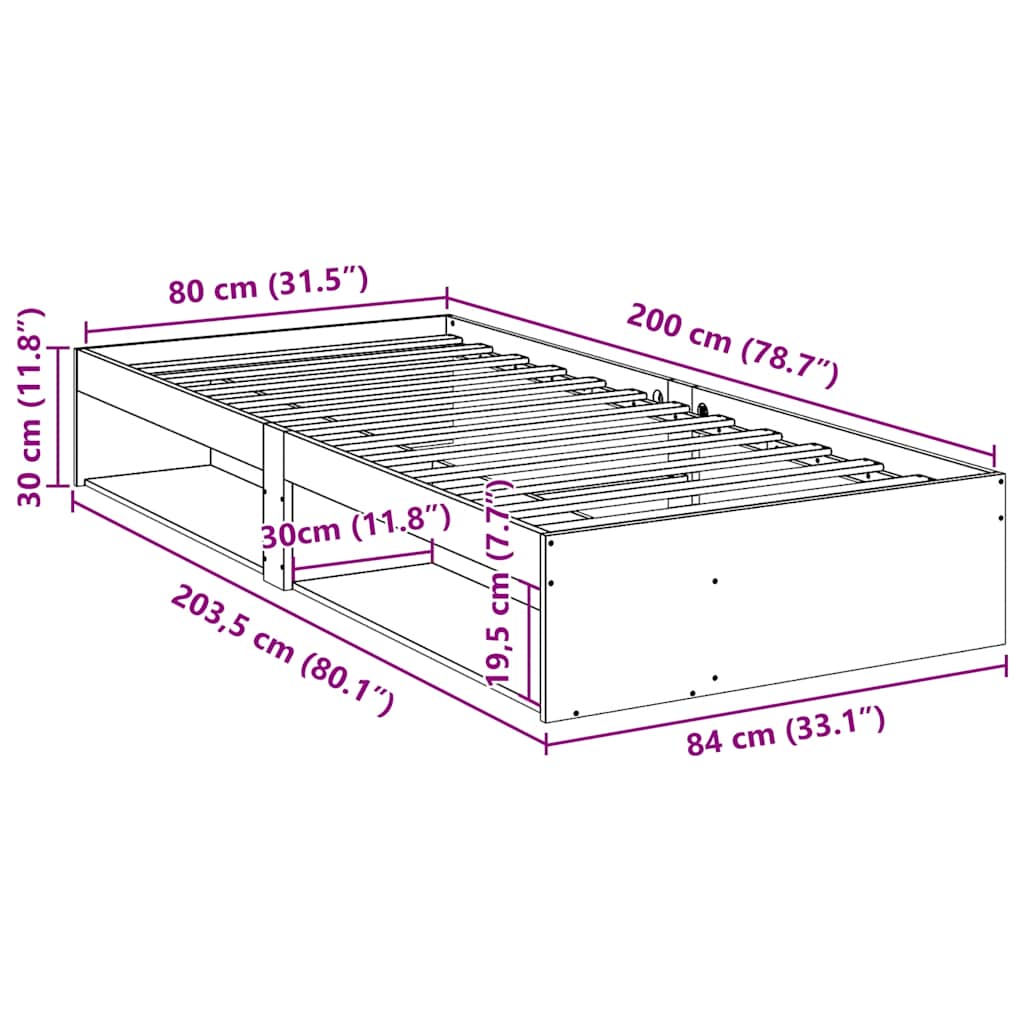 Day Bed without Mattress 80x200 cm Solid Wood Pine