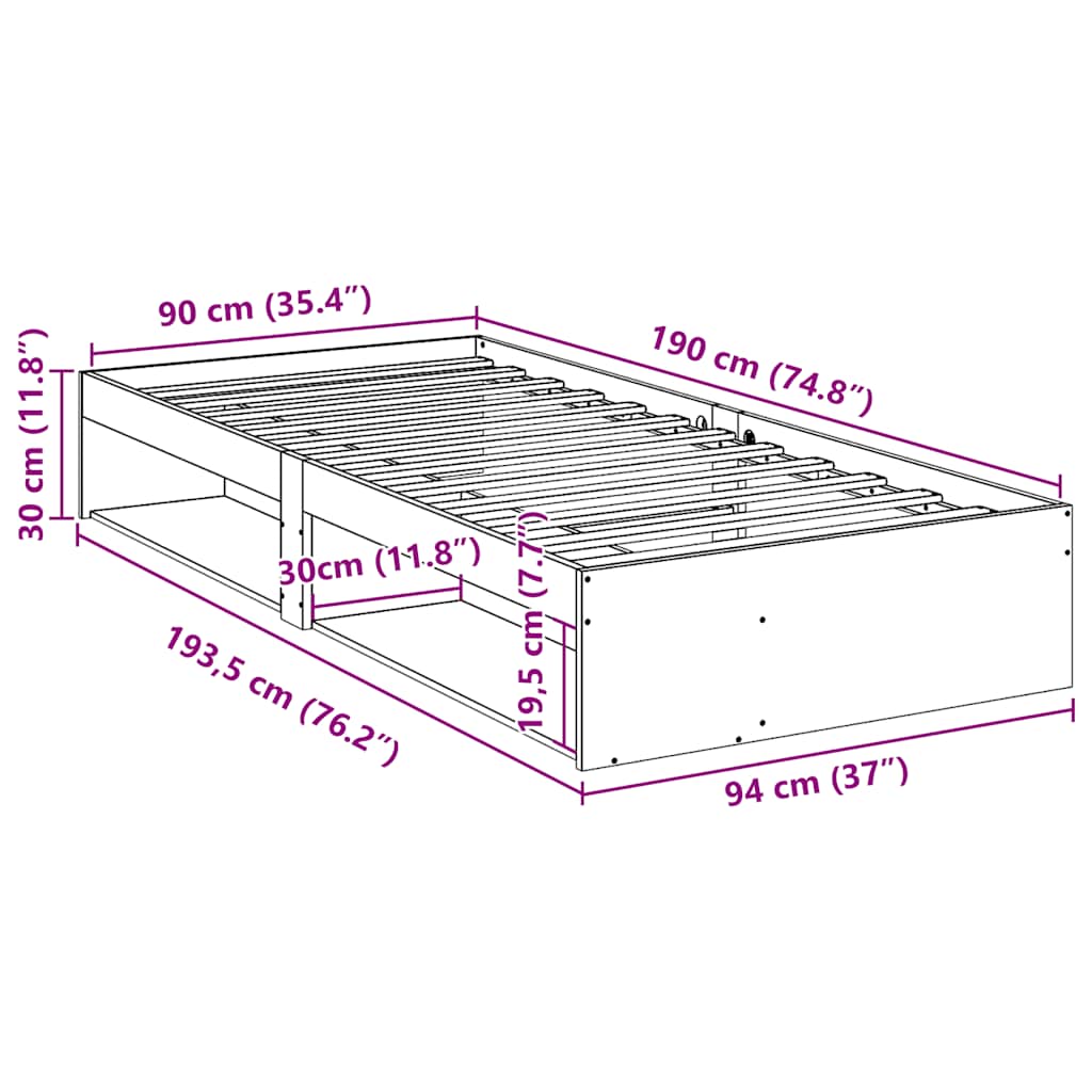 Day Bed without Mattress White 90x190 cm Solid Wood Pine