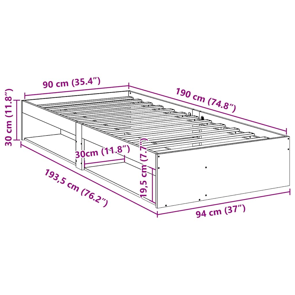 Day Bed without Mattress Wax Brown 90x190 cm Solid Wood Pine