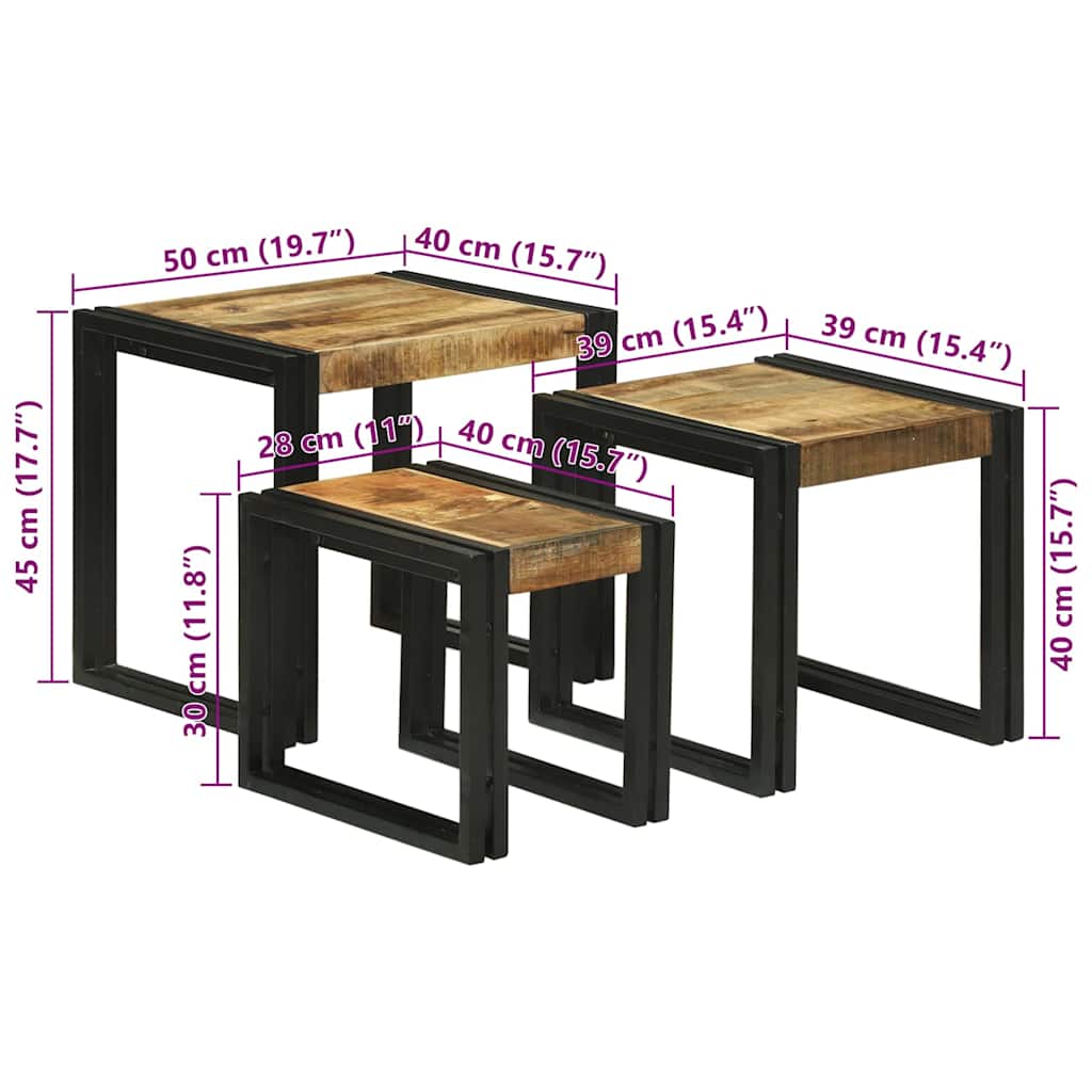 Nesting Table 3 pcs Brown and Black Solid Mango Wood and Metal