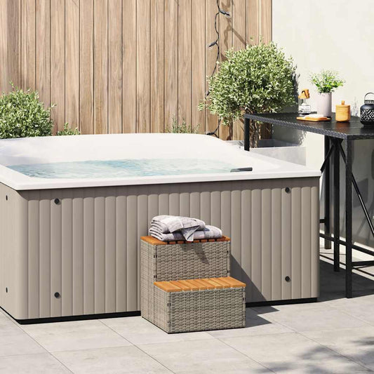 Hot Tub Step Grey 50x50x50,5 cm Poly Rattan and Solid Acacia Hot Tub Step Grey 50x50x50,5 cm Poly Rattan and Solid Acacia