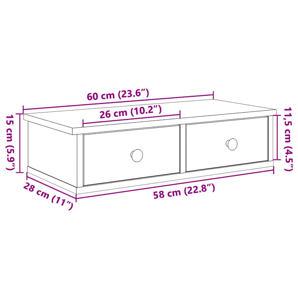 Wall Shelf with Drawers Sonoma Oak 60x28x15 cm Engineered Wood