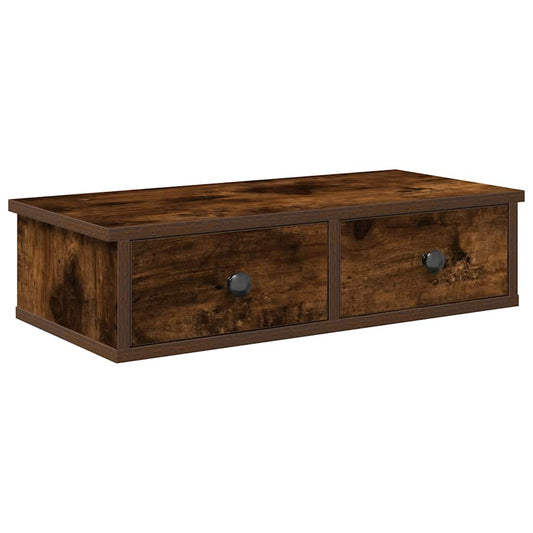 Wall Shelf with Drawers Smoked Oak 60x28x15 cm Engineered Wood Wall Shelf with Drawers Smoked Oak 60x28x15 cm Engineered Wood