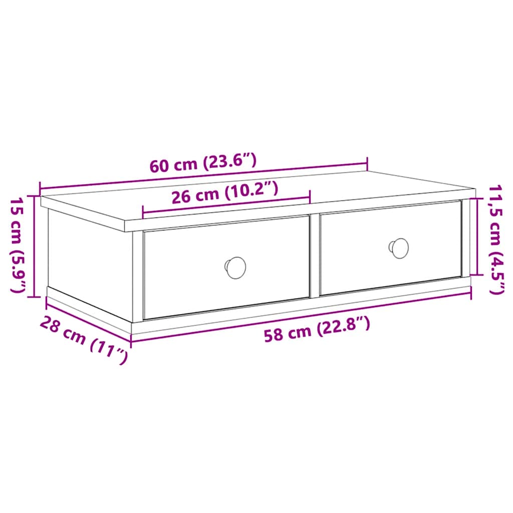 Wall Shelf with Drawers Grey Sonoma 60x28x15 cm Engineered Wood