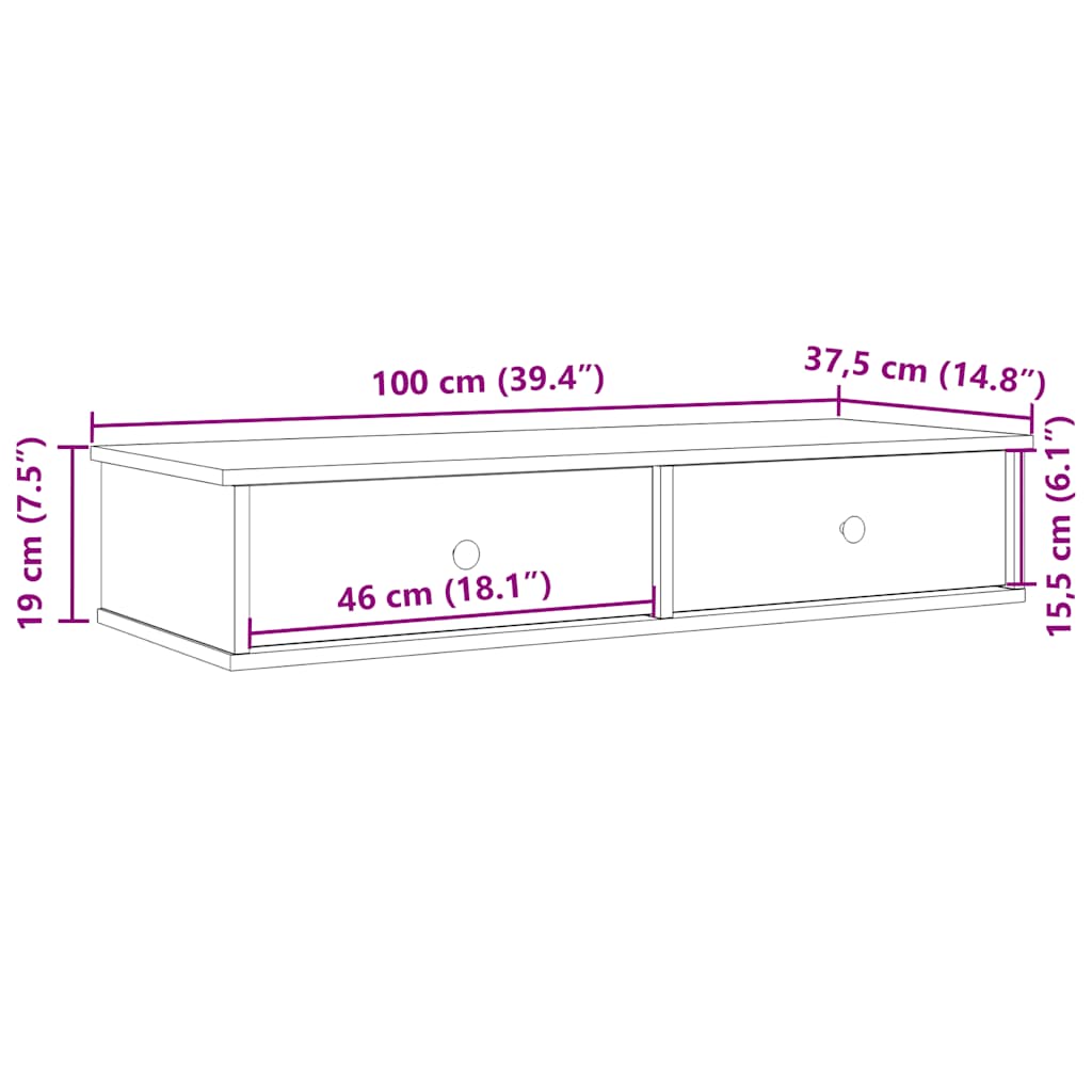 Wall Shelf with Drawers Sonoma Oak 100x37.5x19 cm